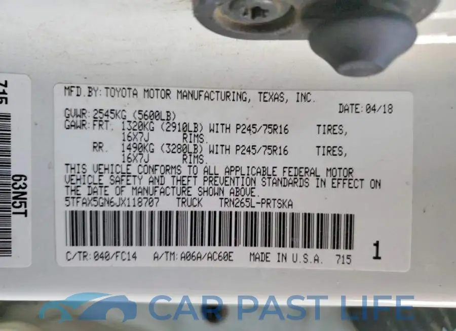 5TFAX5GN6JX118707# 12
