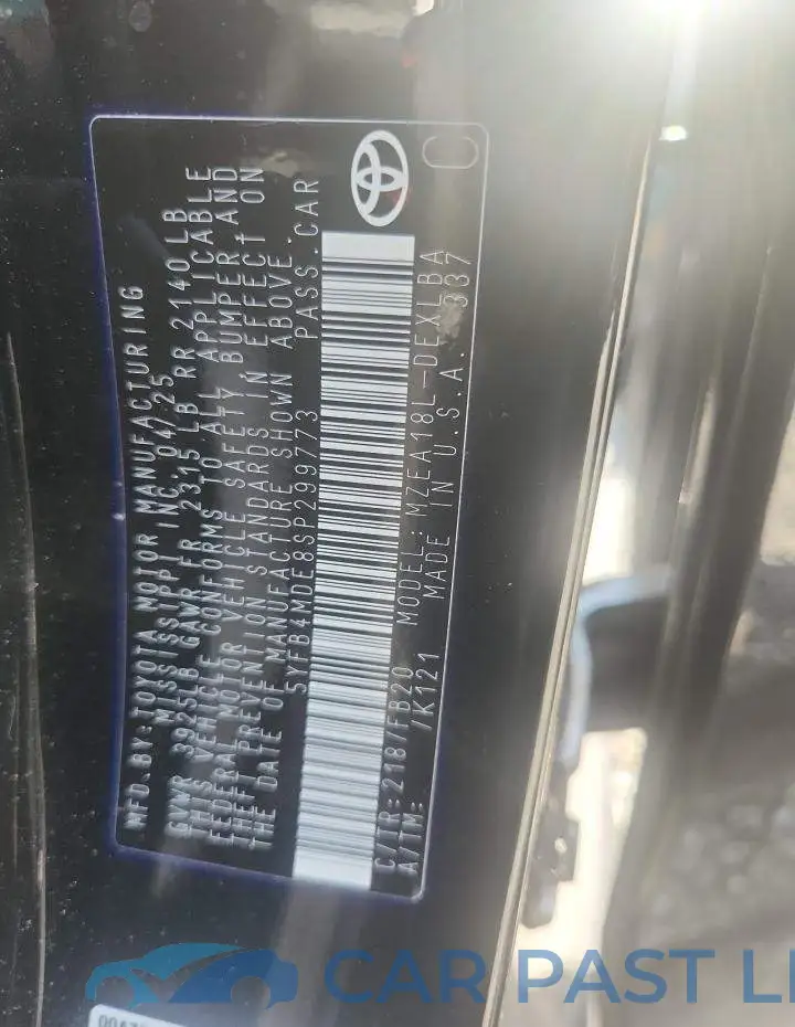 5YFB4MDE8SP299773# 12