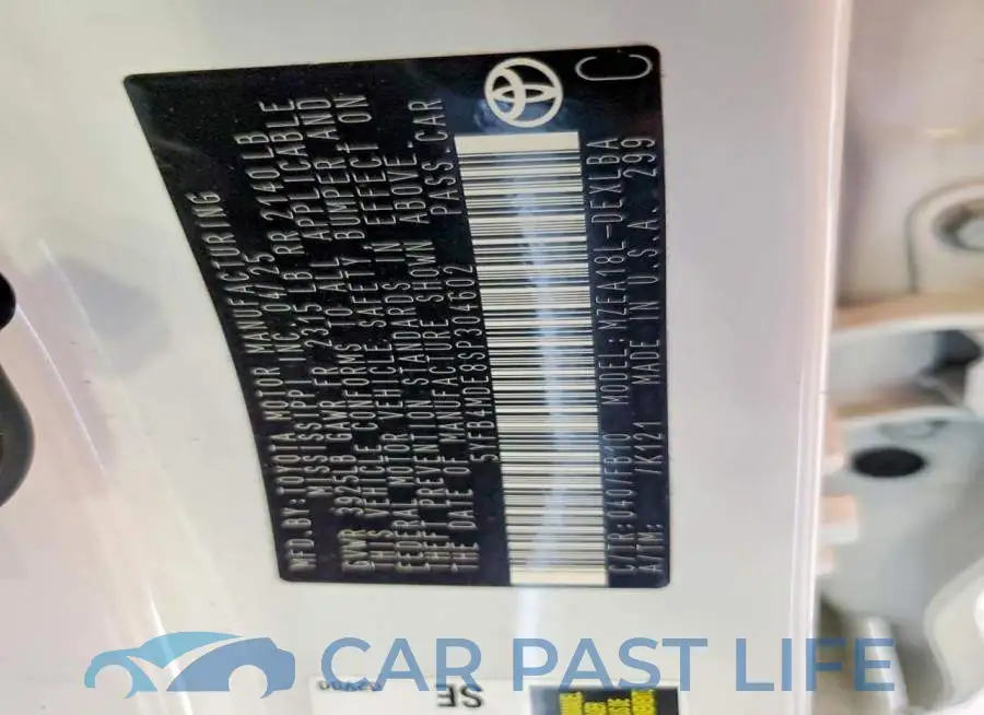 5YFB4MDE8SP304602# 12