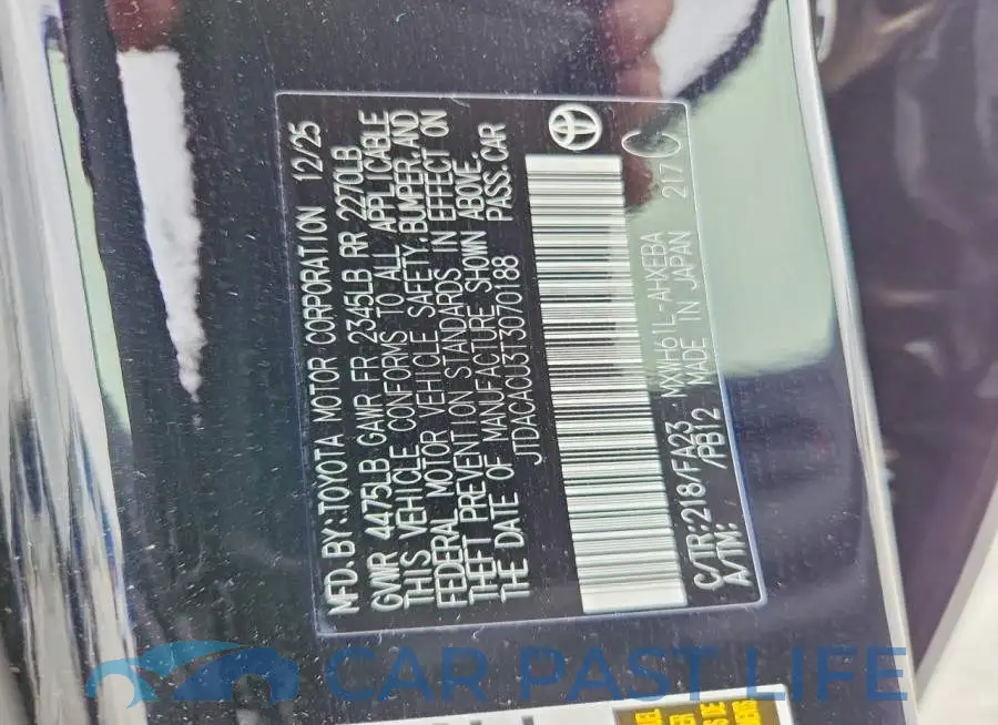 JTDACACU3T3070188# 13