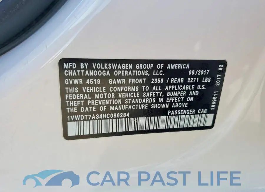 1VWDT7A34HC086284# 12