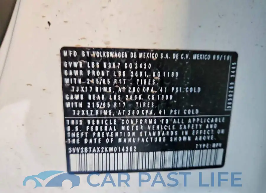 3VV2B7AX2KM014362# 13
