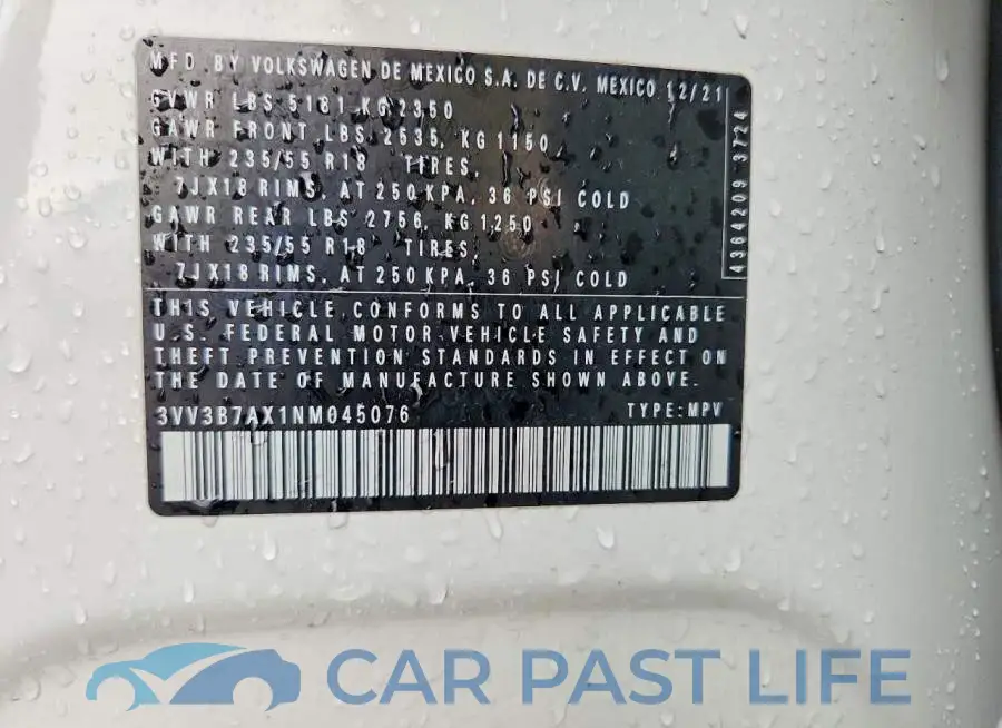 3VV3B7AX1NM045076# 13