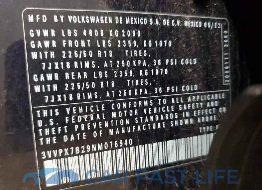 3VVPX7B29NM076940# 12