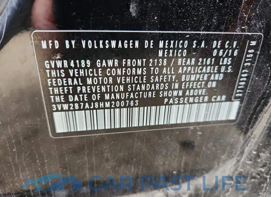 3VW2B7AJ8HM200763# 12