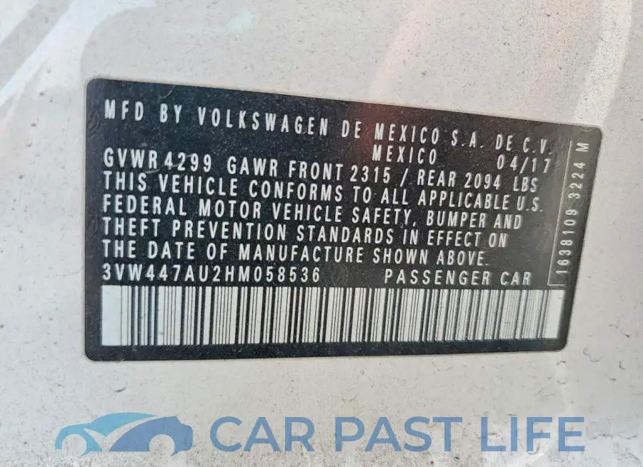 3VW447AU2HM058536# 12