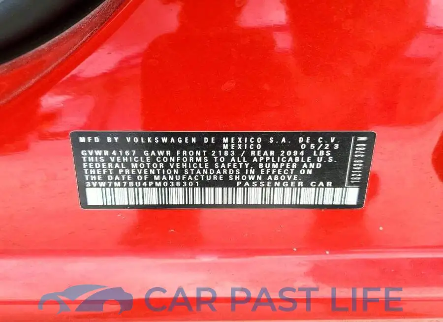 3VW7M7BU4PM038301# 12