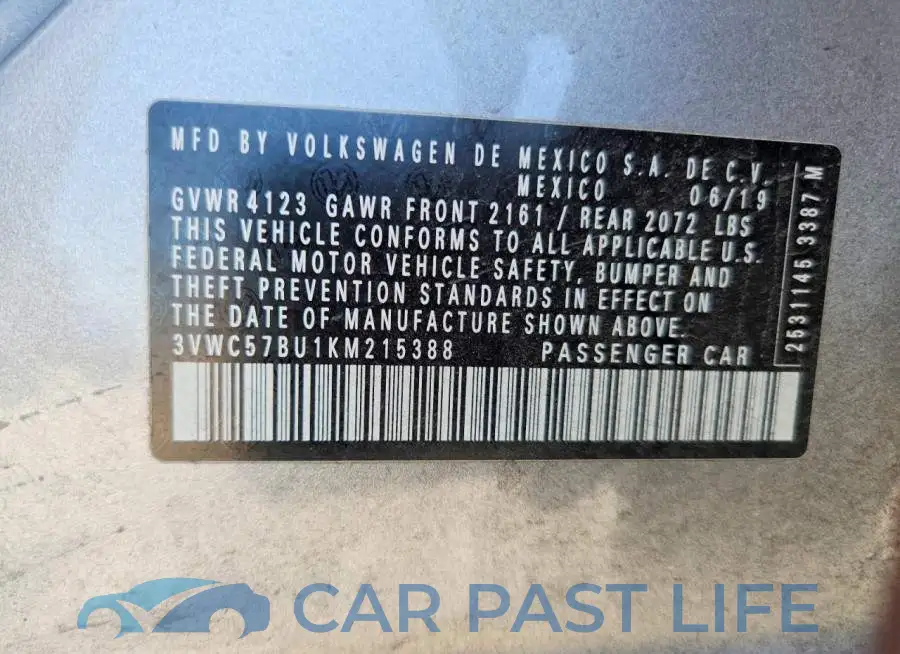 3VWC57BU1KM215388# 12