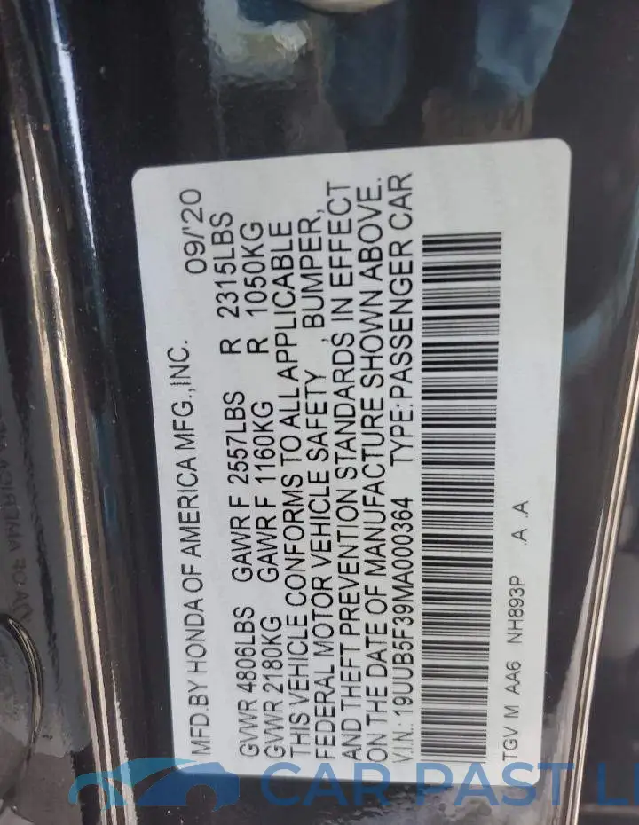 19UUB5F39MA000364# 12