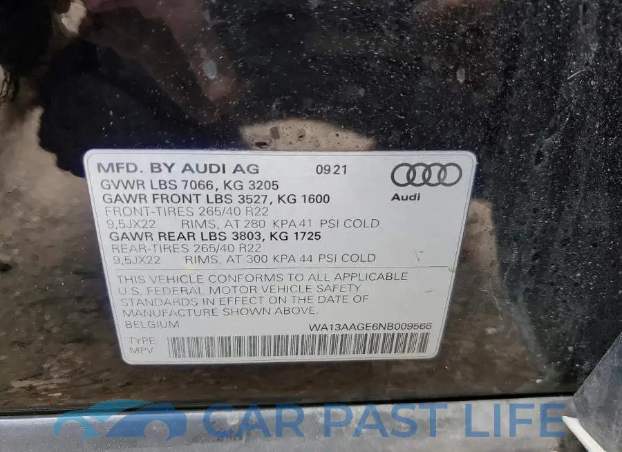 WA13AAGE6NB009566# 12