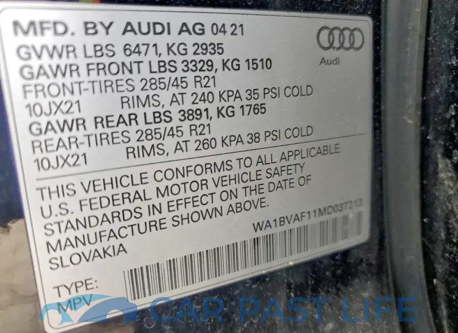 WA1BVAF11MD037213# 14