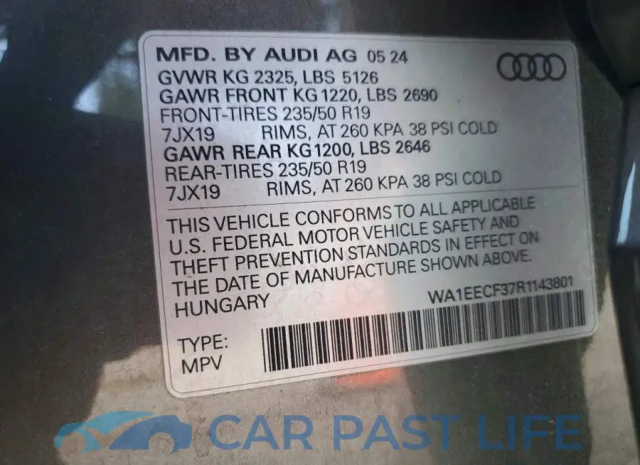 WA1EECF37R1143801# 12
