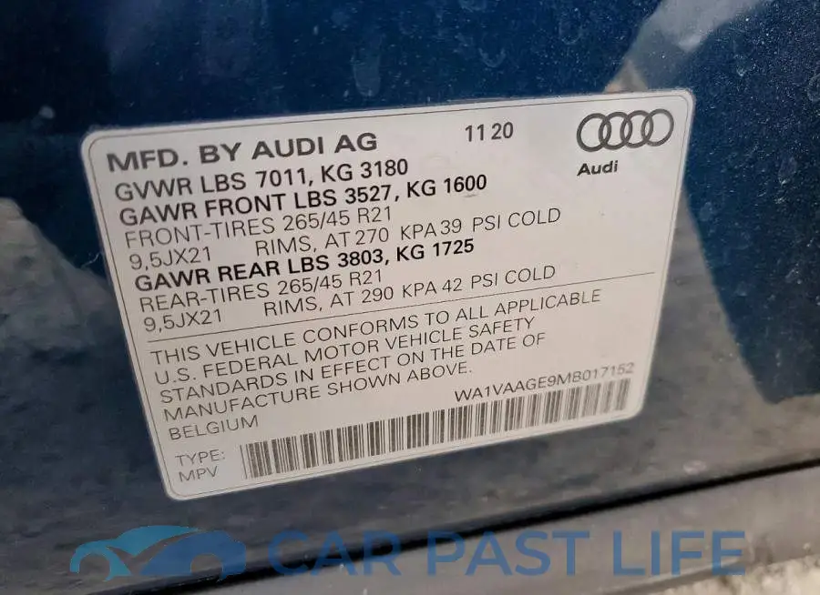 WA1VAAGE9MB017152# 12