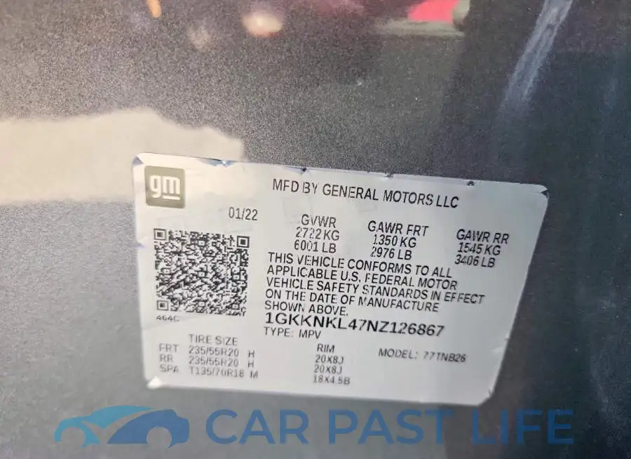 1GKKNKL47NZ126867# 12
