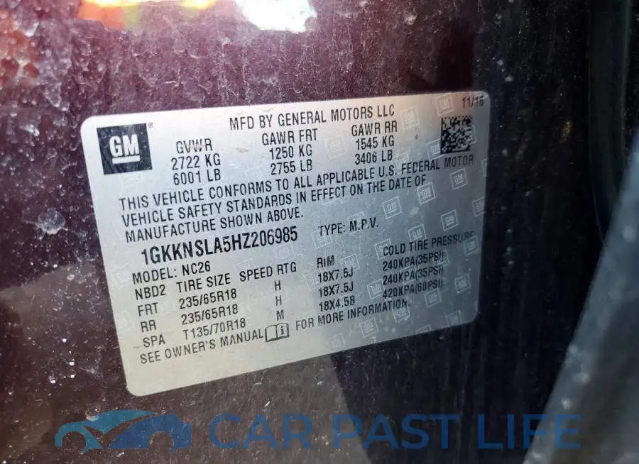 1GKKNSLA5HZ206985# 13