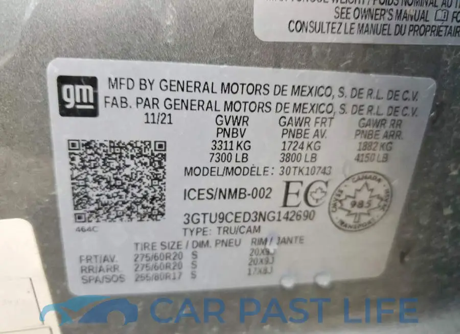 3GTU9CED3NG142690# 12