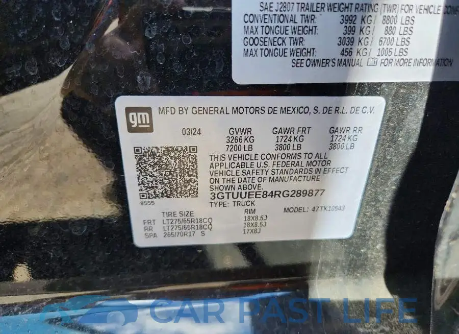 3GTUUEE84RG289877# 12