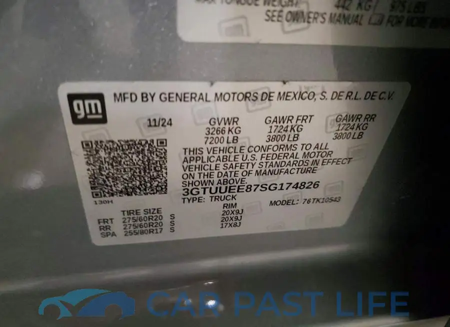 3GTUUEE87SG174826# 12