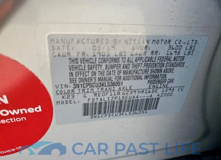 3N1CP5CU3KL536051# 13