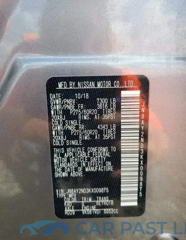 JN8AY2ND3KX009875# 13