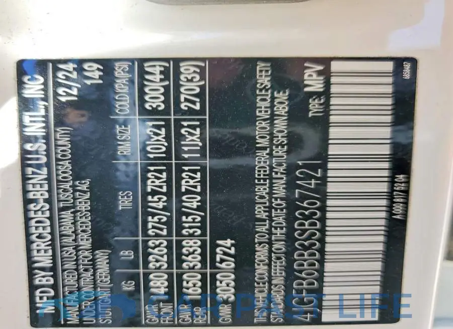 4JGFB6BB3SB367421# 12