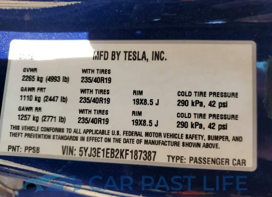 5YJ3E1EB2KF187387# 12