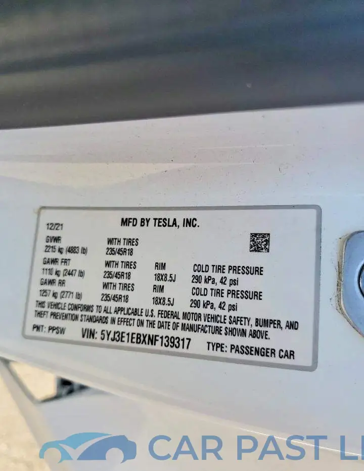 5YJ3E1EBXNF139317# 12