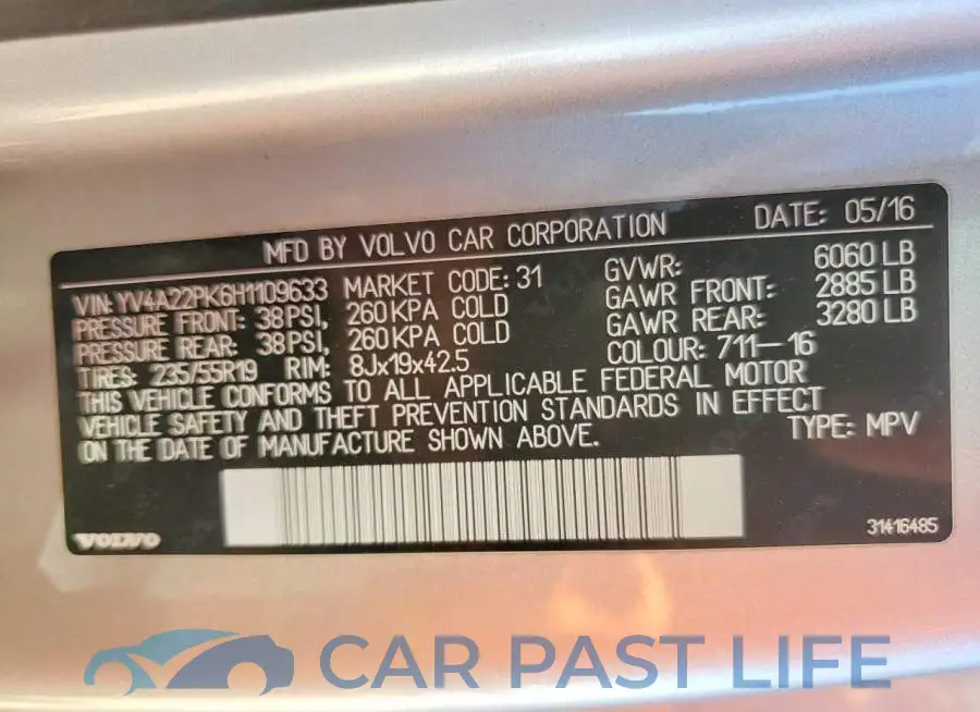YV4A22PK6H1109633# 13