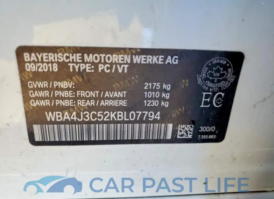 WBA4J3C52KBL07794# 12