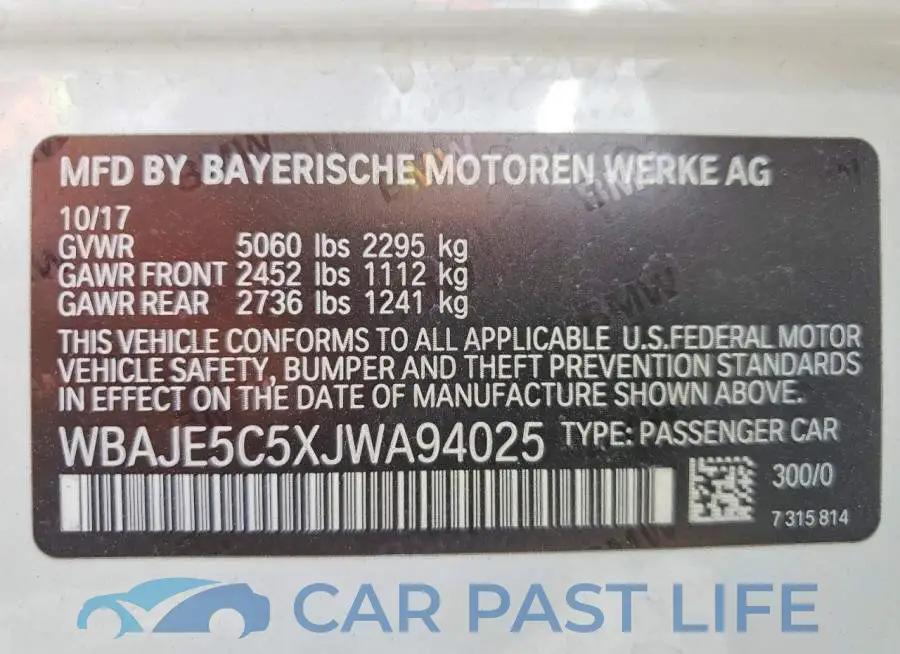 WBAJE5C5XJWA94025# 12