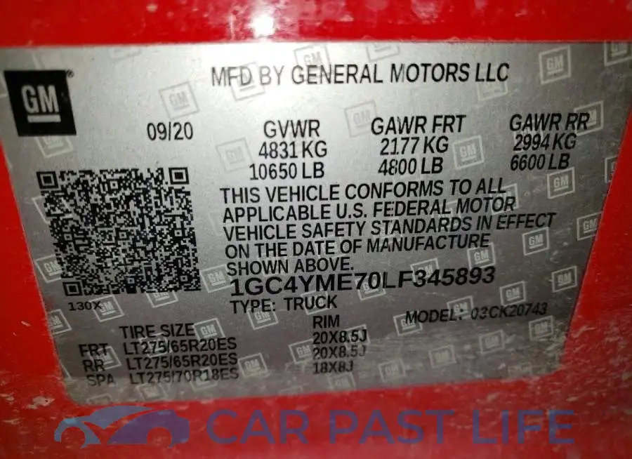 1GC4YME70LF345893# 12