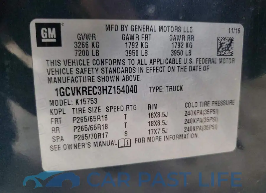 1GCVKREC3HZ154040# 12