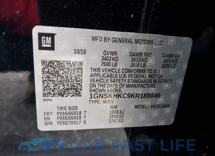 1GNSKHKC9KR189049# 13
