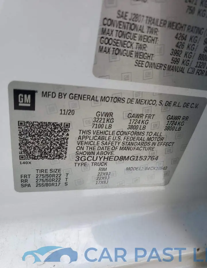 3GCUYHED8MG153764# 12