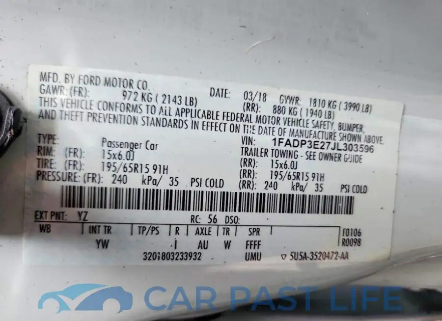 1FADP3E27JL303596# 12