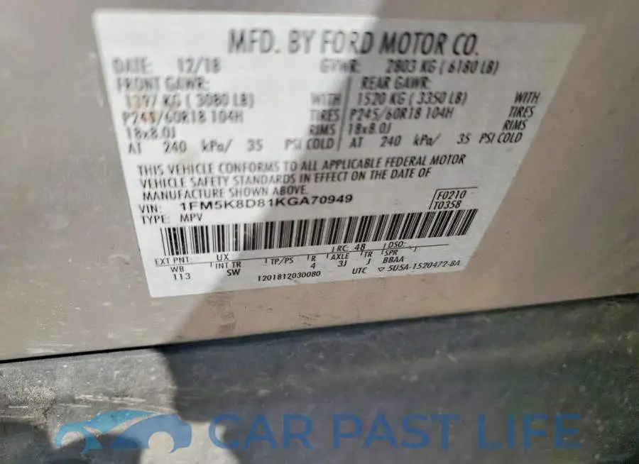 1FM5K8D81KGA70949# 12