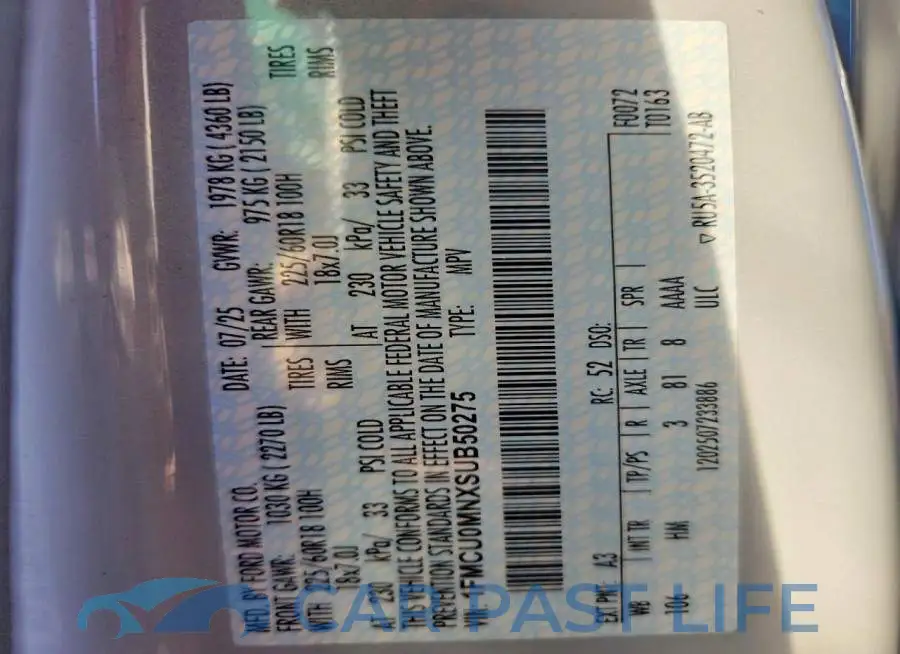 1FMCU0MNXSUB50275# 12