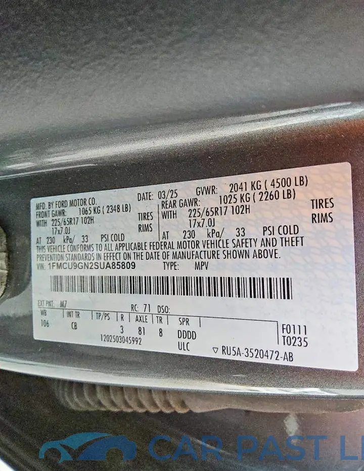 1FMCU9GN2SUA85809# 14
