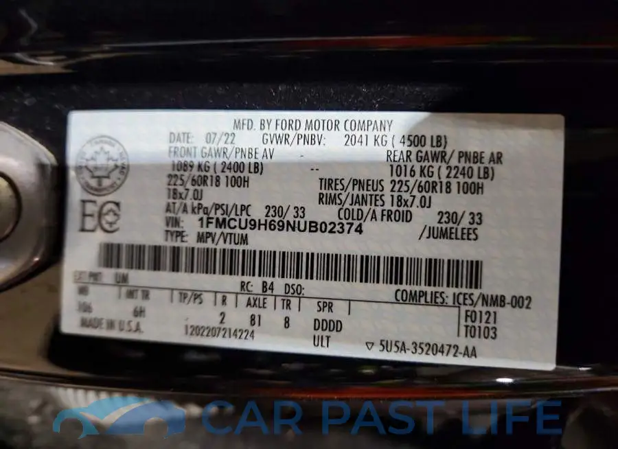 1FMCU9H69NUB02374# 13
