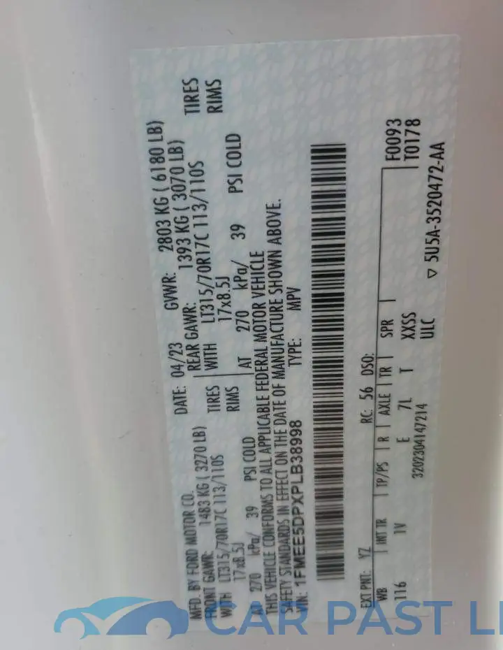 1FMEE5DPXPLB38998# 13