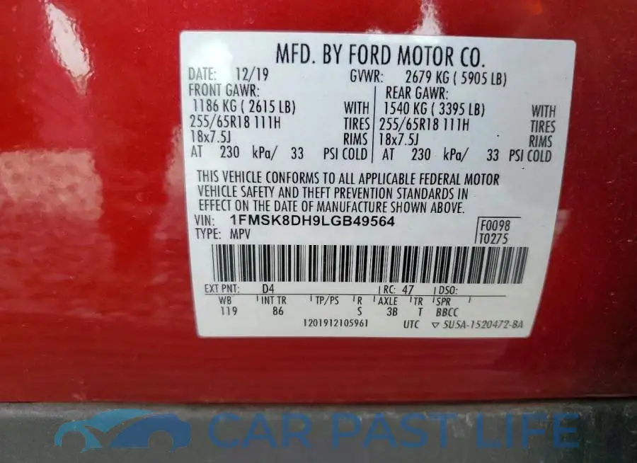 1FMSK8DH9LGB49564# 13