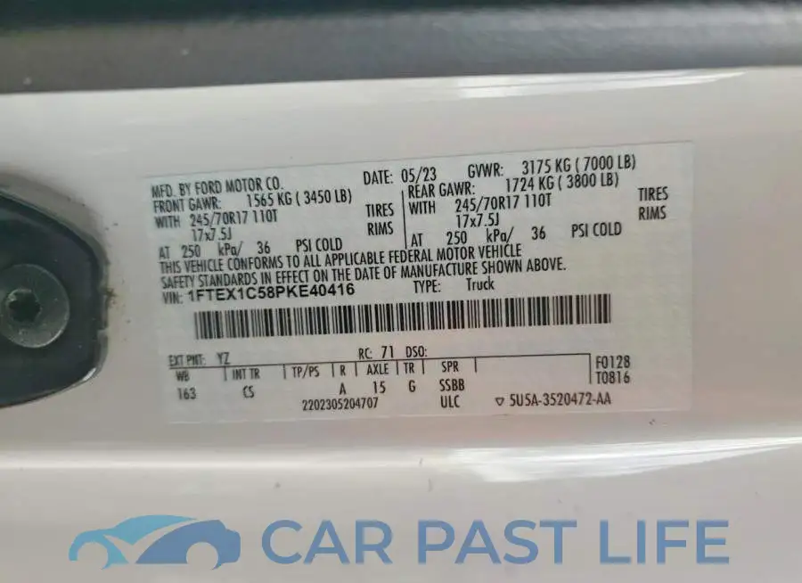 1FTEX1C58PKE40416# 12
