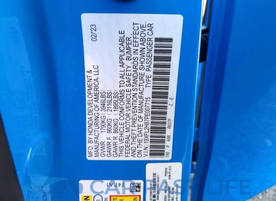 19XFL2H87PE007715# 12