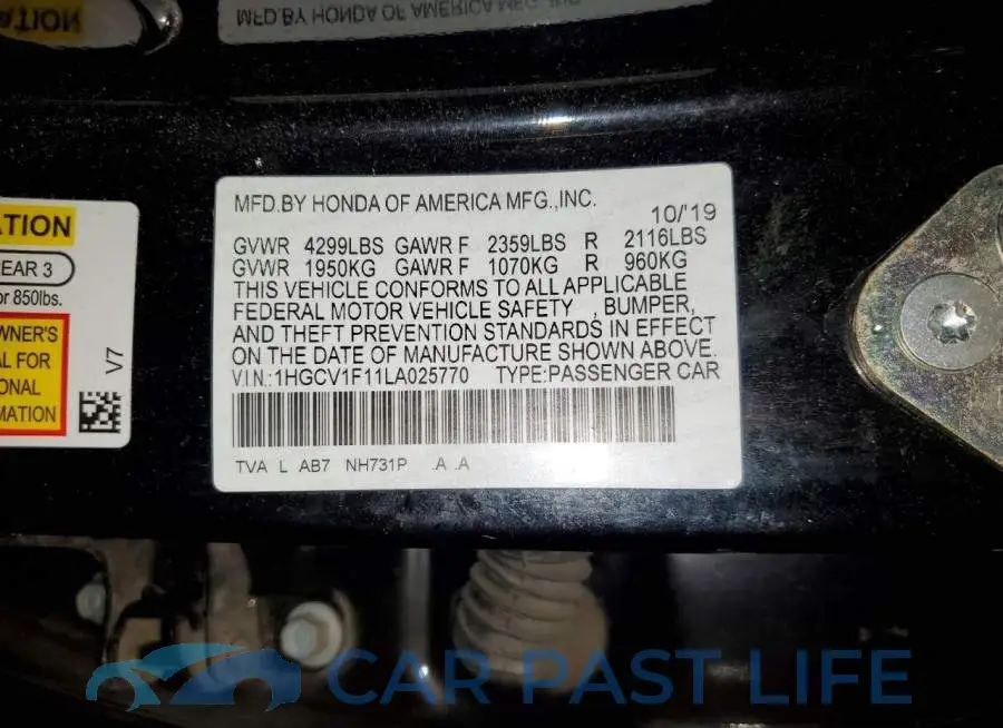 1HGCV1F11LA025770# 12