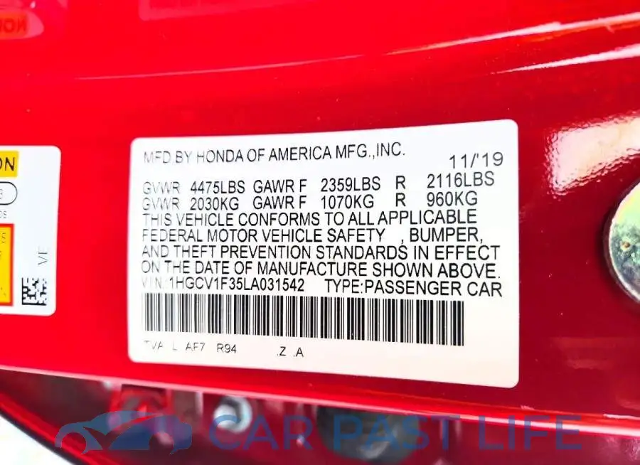 1HGCV1F35LA031542# 12