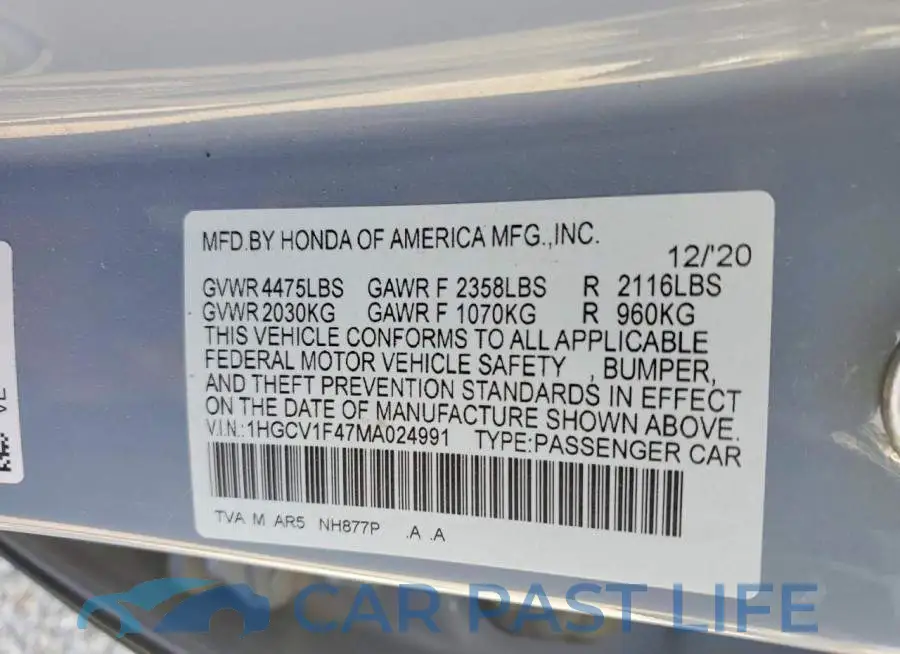 1HGCV1F47MA024991# 13