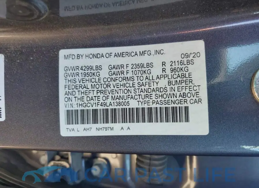 1HGCV1F49LA138005# 12