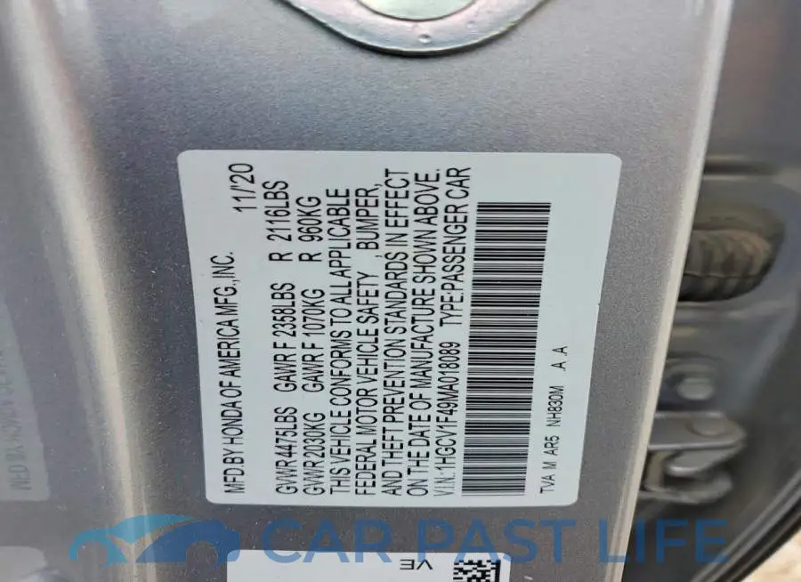1HGCV1F49MA018089# 12