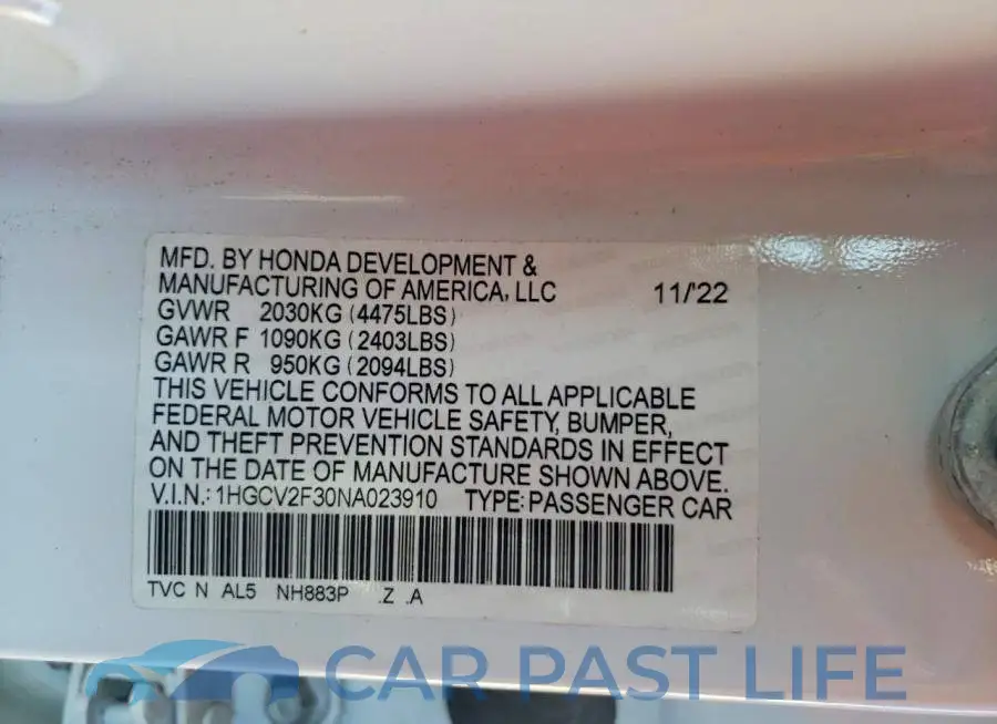 1HGCV2F30NA023910# 12