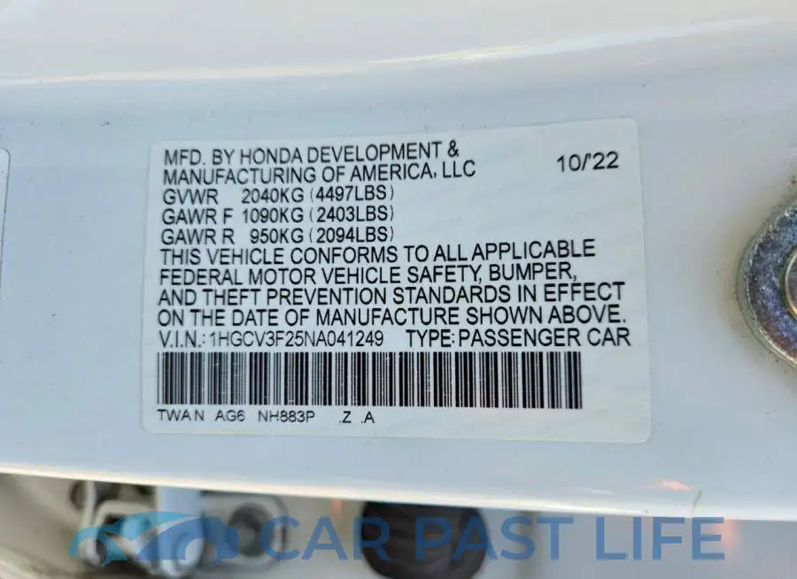 1HGCV3F25NA041249# 13